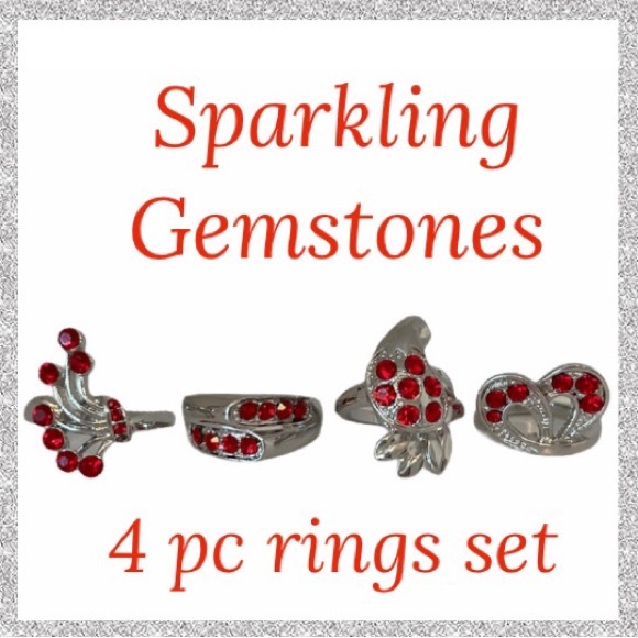 Ring Bundle Set of 4 Rings Beautiful Silver Ruby - Picture 1 of 12